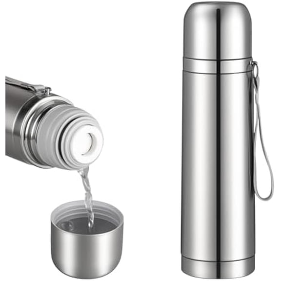 Stainless Steel Thermal Bottle Vacuum Insulated Coffee Trave Mug for Hot and Cold Drinks Double Walled Sport Water Flask with Cup 17Oz/500Ml(Silver)