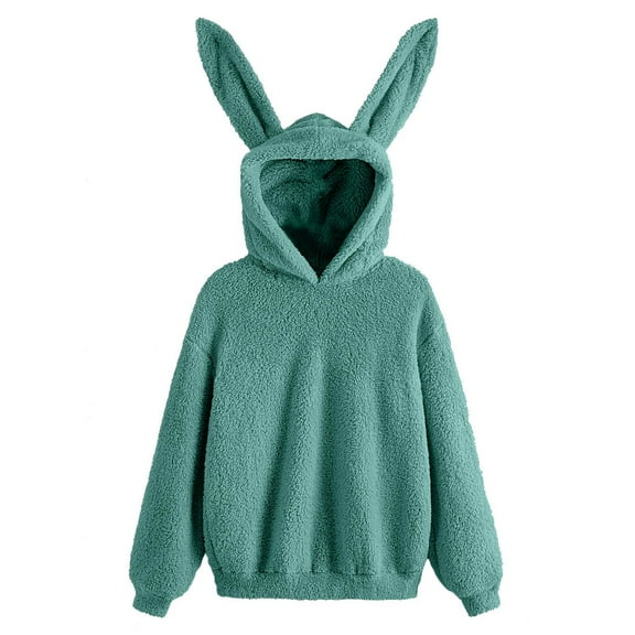 Krdevn Bunny Hoodie - Women's Plush Coat, Adjustable Ears & Double-Layer Hood for Cold Weather, Size for M