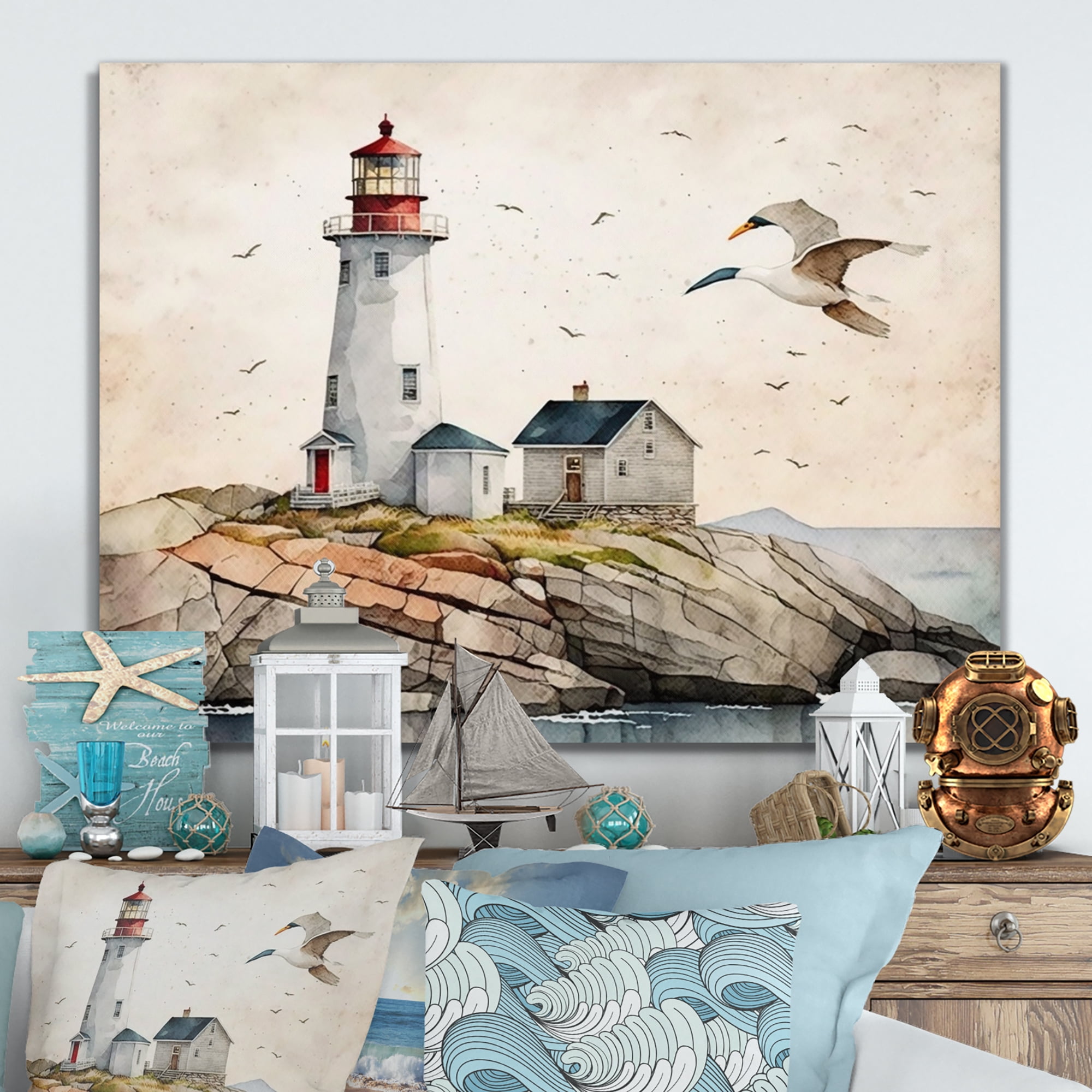 Designart Lighthouse By The Ocean II Canvas Wall Art