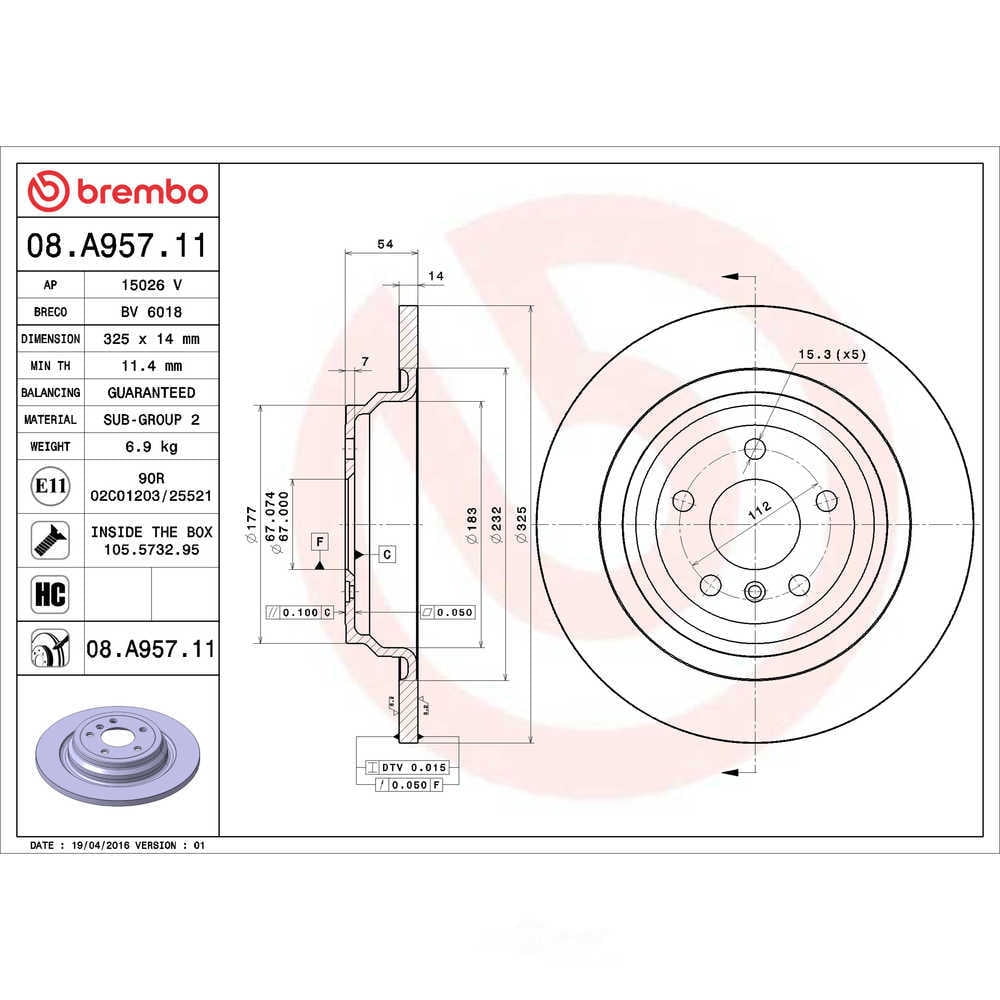 Brembo 08.A957.11 PRIME Disc Brake Rotor