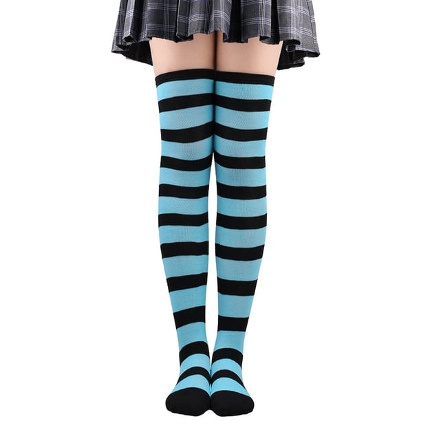 Nvzi 1 par de calcetines por encima de la rodilla, calcetines hasta la rodilla, medias altas hasta el muslo, calcetines hasta la rodilla para mujer, para cosplay de niña, uso diario, azul claro