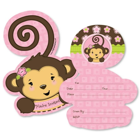Birthday Girls Cards Invitations Monkey Girl - Shaped Fill-In Invitations - Baby Shower or Birthday Party Invitation Cards with Envelopes - Set of 12 ()