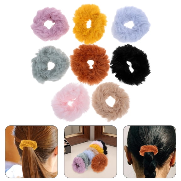Tineasur Furry Scrunchies for Girls and Women, Soft Hair Ties for Daily Wear, 8 Pieces, Comfortable and Stylish