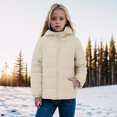 thumbnail image 2 of Aayomet Boys' Hooded Puffer Jacket Water Resistant Warm Winter Coat Soft Fleece Lined Outerwear Jacket (Beige, 6-7 Years), 2 of 4