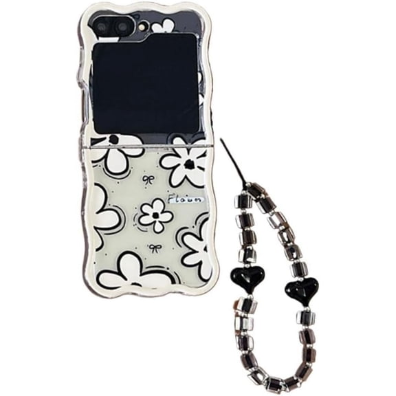 Case for Samsung Galaxy Z Flip 6,Small Fresh Flower Pattern Shockproof Folding Phone Protective Cover,Gift for Women Girls (Black)