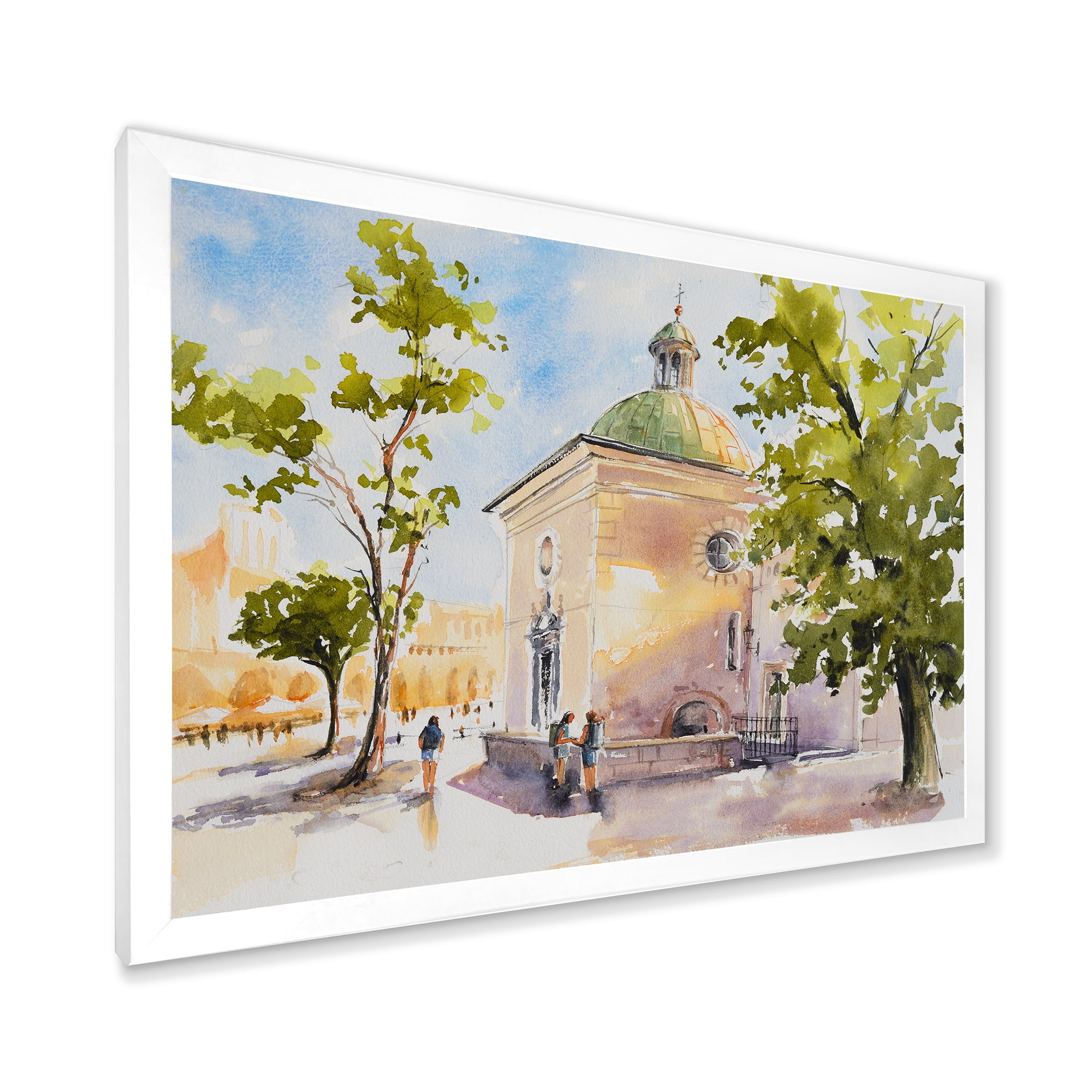Designart 'People At Rustic Church In The Village' Country Framed Art Print