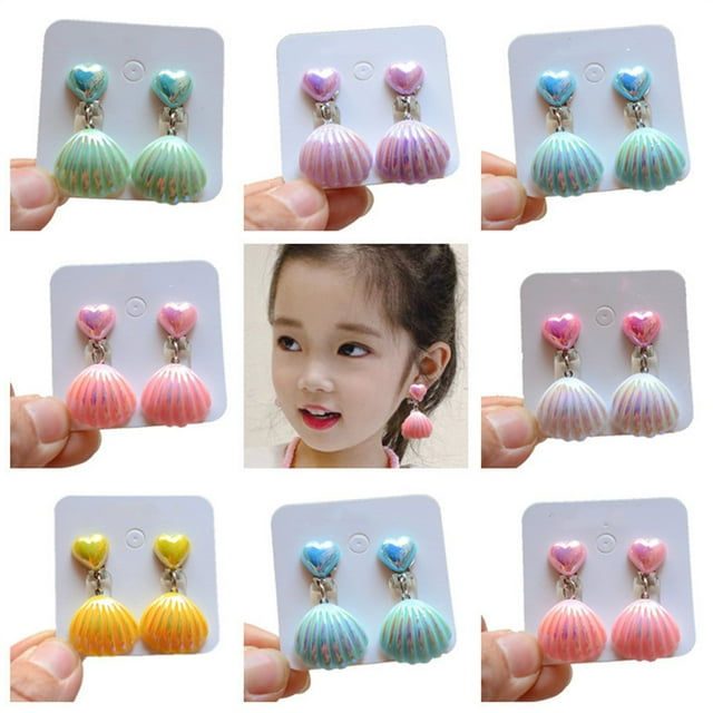 Lubelski 1 Pair Shell Children's Ear Clips Adorable Stand Out with Shiny Princess Design Kids' Earrings Accessories