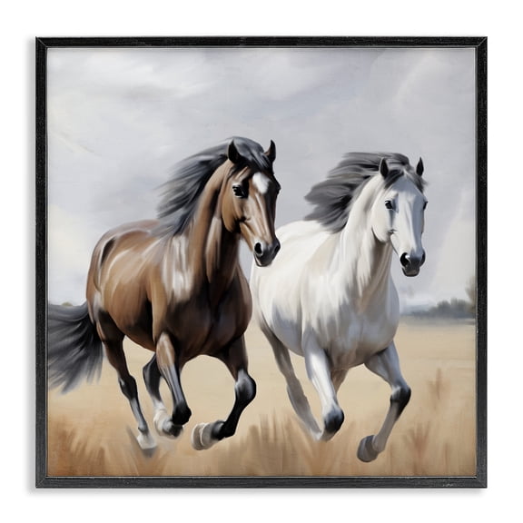 Stupell Industries Rustic Lodge Wild Run Twin Horses Black Framed Giclee Art, 12 x 12, by Kim Allen