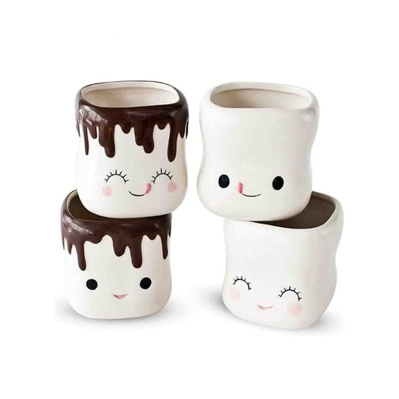 Kafsov Ceramic Mugs Set of 4 with Cute Facial Expressions - Lead-Free, Dishwasher & Microwave Safe - Ideal for Coffee Cocoa Tea and Desk Decor Multicolor