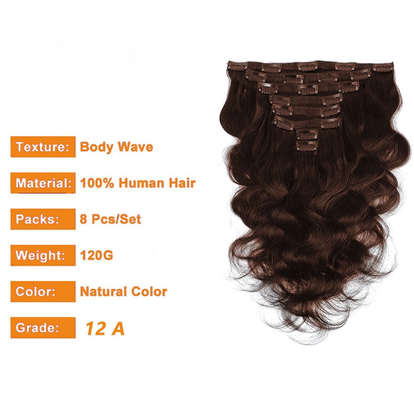 8Pcs 20 Clips Wavy Curly Full Head Clip in on Double Weft Hair Extensions Human Hair for Women - Thick Wavy Hairpieces, Soft Hair & Blends Well Hair Extensions, Brown Color