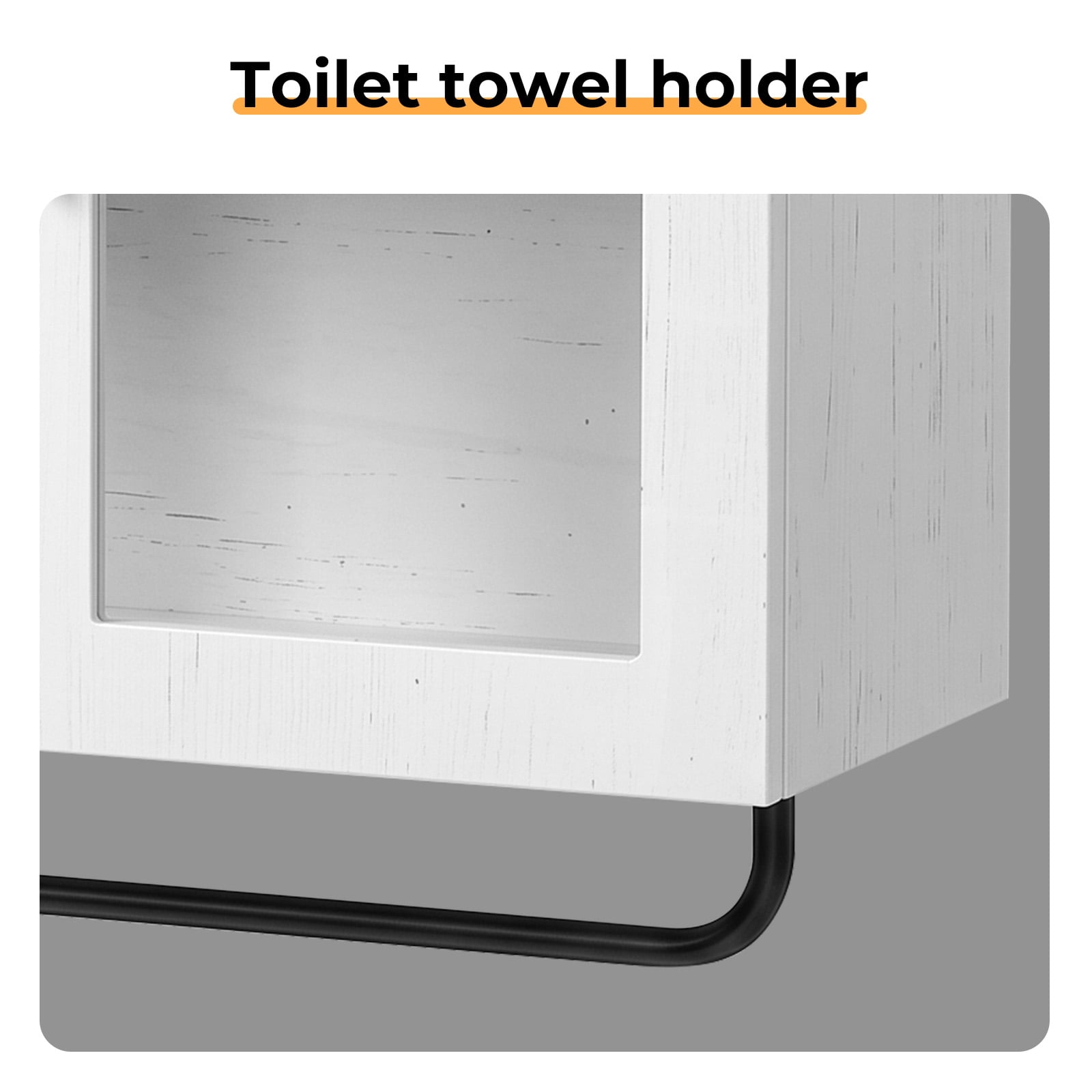 Arched Ceiling 2 Glass Doors 3 Shelves Bathroom Vanity MDF Melamine-Faced Bathroom Vanity with Towel Bar, Grey 23.62*9.45*31.5in