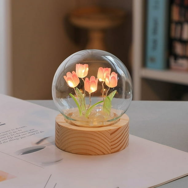 Lámpara de escritorio LED de tulipán Simulación hecha a mano Flores de tulipanes Mini lámpara de mesa de tulipán tulipán para su fiesta de cumpleaños Decoración de la sala de bodas