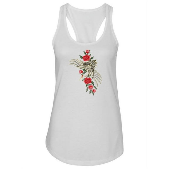 Japanese White Crane And Flowers Tank Women -Image by Shutterstock, Female Small