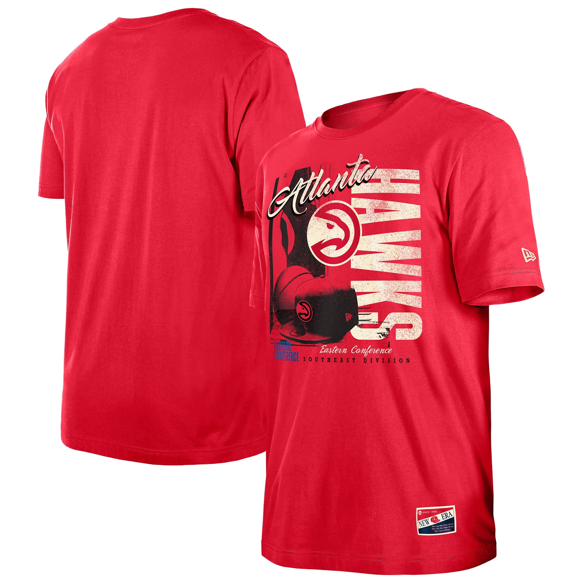 Men's-New Era Red Atlanta Hawks Distressed Throwback Vintage Color Pack T-Shirt