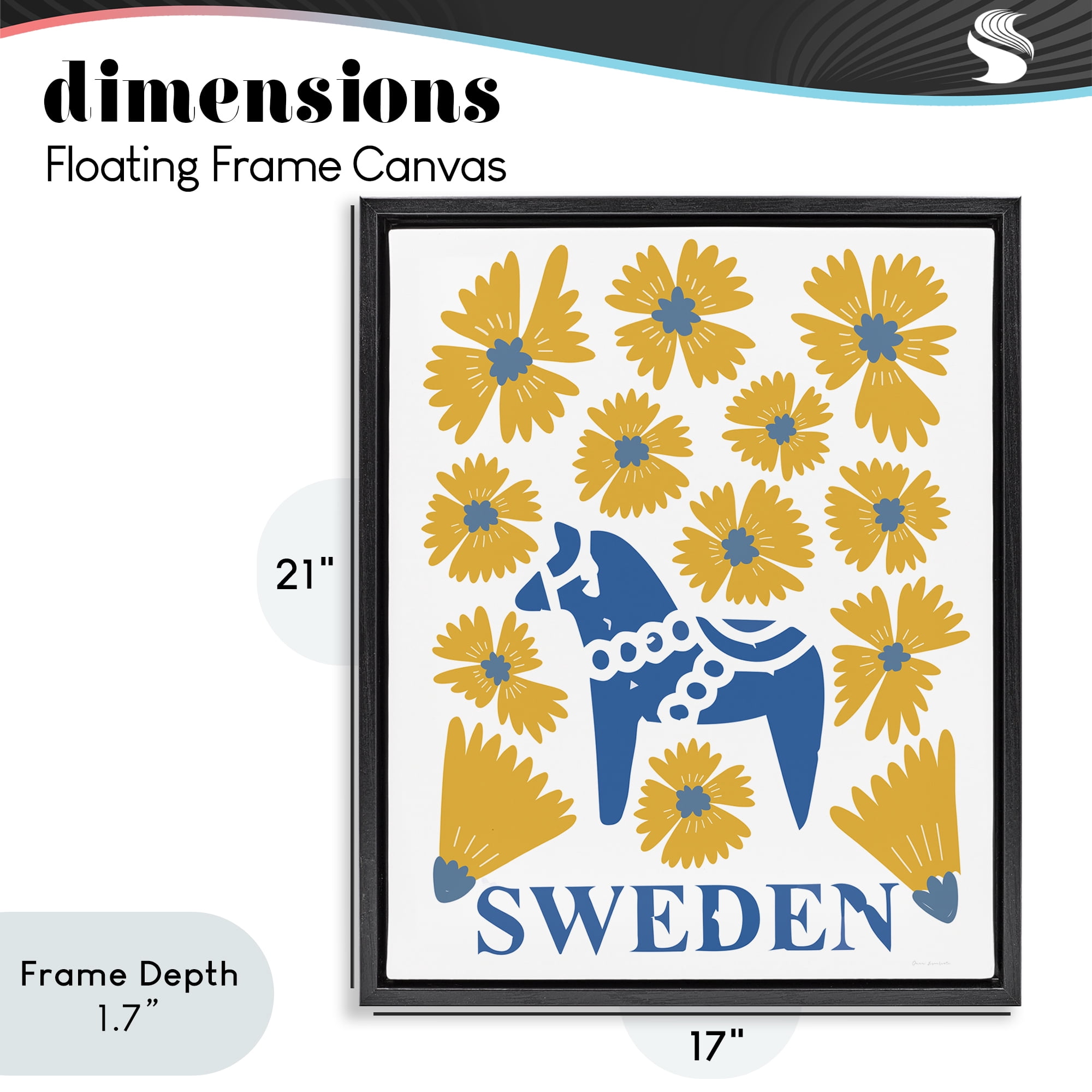 Stupell Industries Swedish Folk Flowers Black Framed Floater Canvas Wall Art, design by Omar Escalante