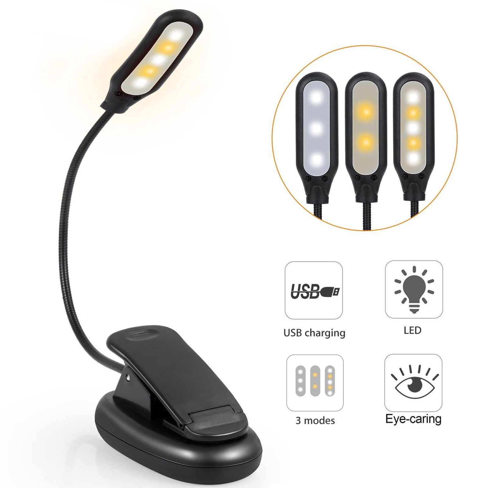 MEIYIN Rechargeable 5 LED Book Light Easy Clip on Lamp Bed Reading Lights Flexible Adjustable Long Arm Hands Free Adults Kids 