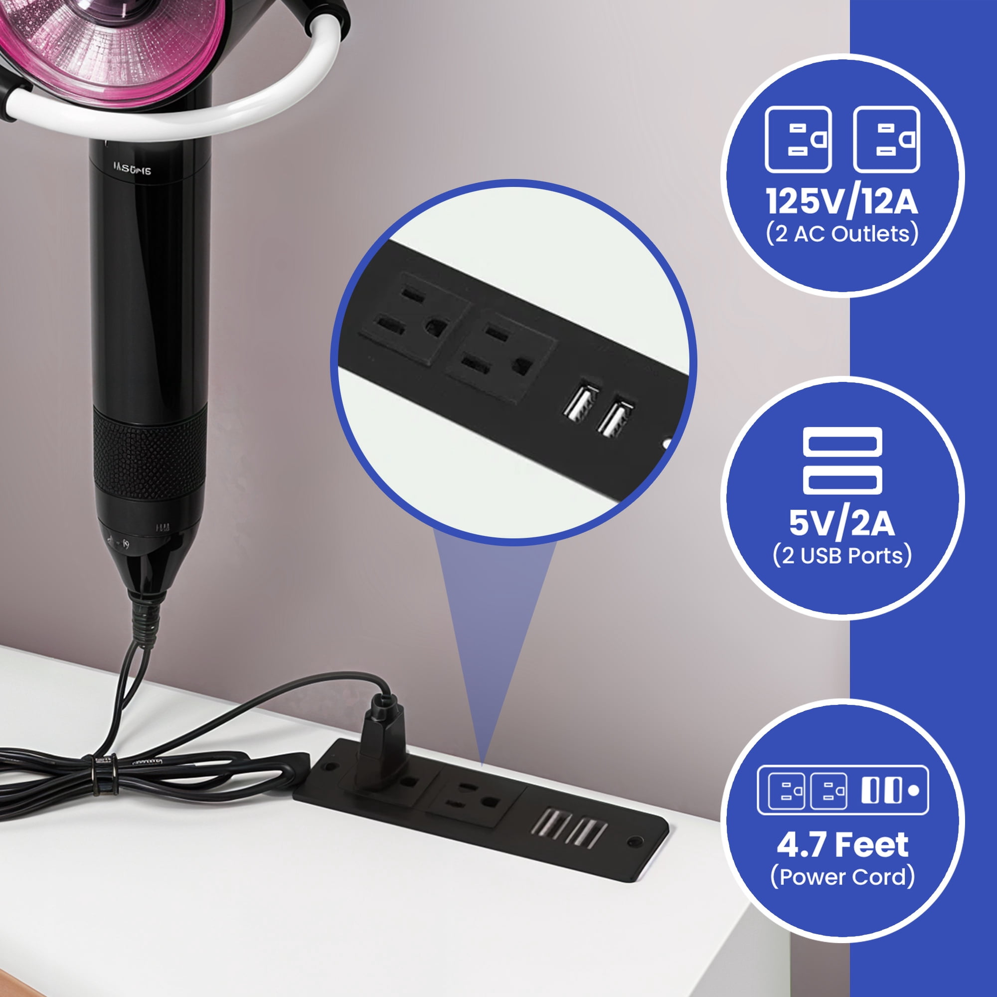 ModFusion Pure White Vanity Desk Set with 9 Hollywood-Style Bulbs, 4 Drawers, and Built-In Charging Station