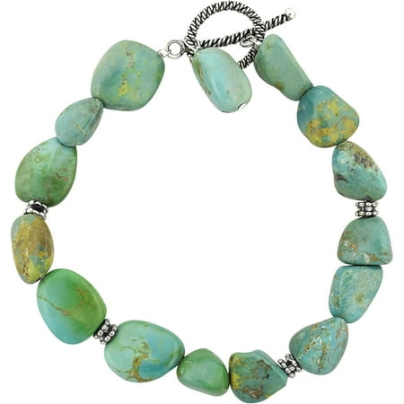 - Genuine Blue Turquoise Nugget Sterling Silver Bali Bead and Toggle Bracelet, 7.5