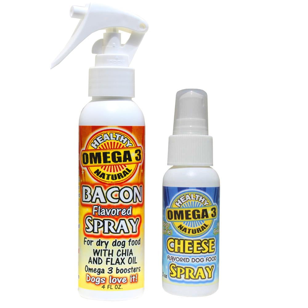 Bacon Spray 4 oz Dog Food Topper and 2 oz Cheese Flavored Spray Combo