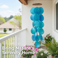 thumbnail image 3 of Solange & Frances Blue Capiz Shell Wind Chimes, 26" Hanging Teakwood Decor, 3 of 8