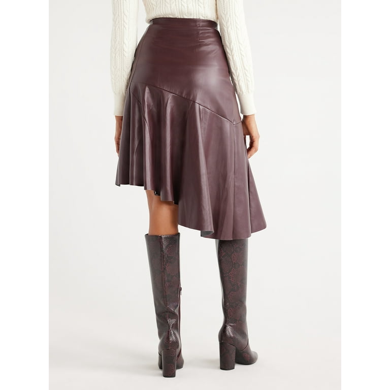 Scoop Women s Faux Leather Asymmetrical Midi Skirt Sizes XS XXL