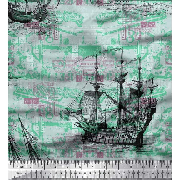 Soimoi Cotton Duck Fabric Ship Ocean Print Fabric by The Yard 42 Inch Wide