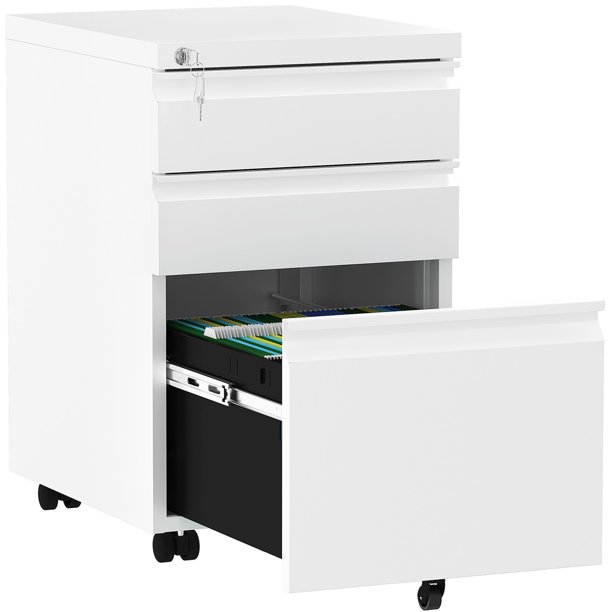 DWVO 3Drawer Vertical File Storage Mobile Office Metal Lockable Legal/A4 Size，White