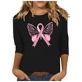 thumbnail image 2 of Alkepwun Breast Cancer Shirt for Women 3/4 Sleeve Tops Breast Cancer Awareness Tee Shirt Cancer Survivor T-Tops, 2 of 4
