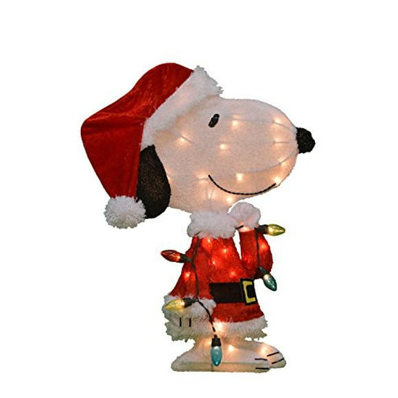 ProductWorks 24-Inch Pré-Éclairé Peanuts Snoopy avec Décoration d'Art de Jardin de Noël Brin, 35 Lumières