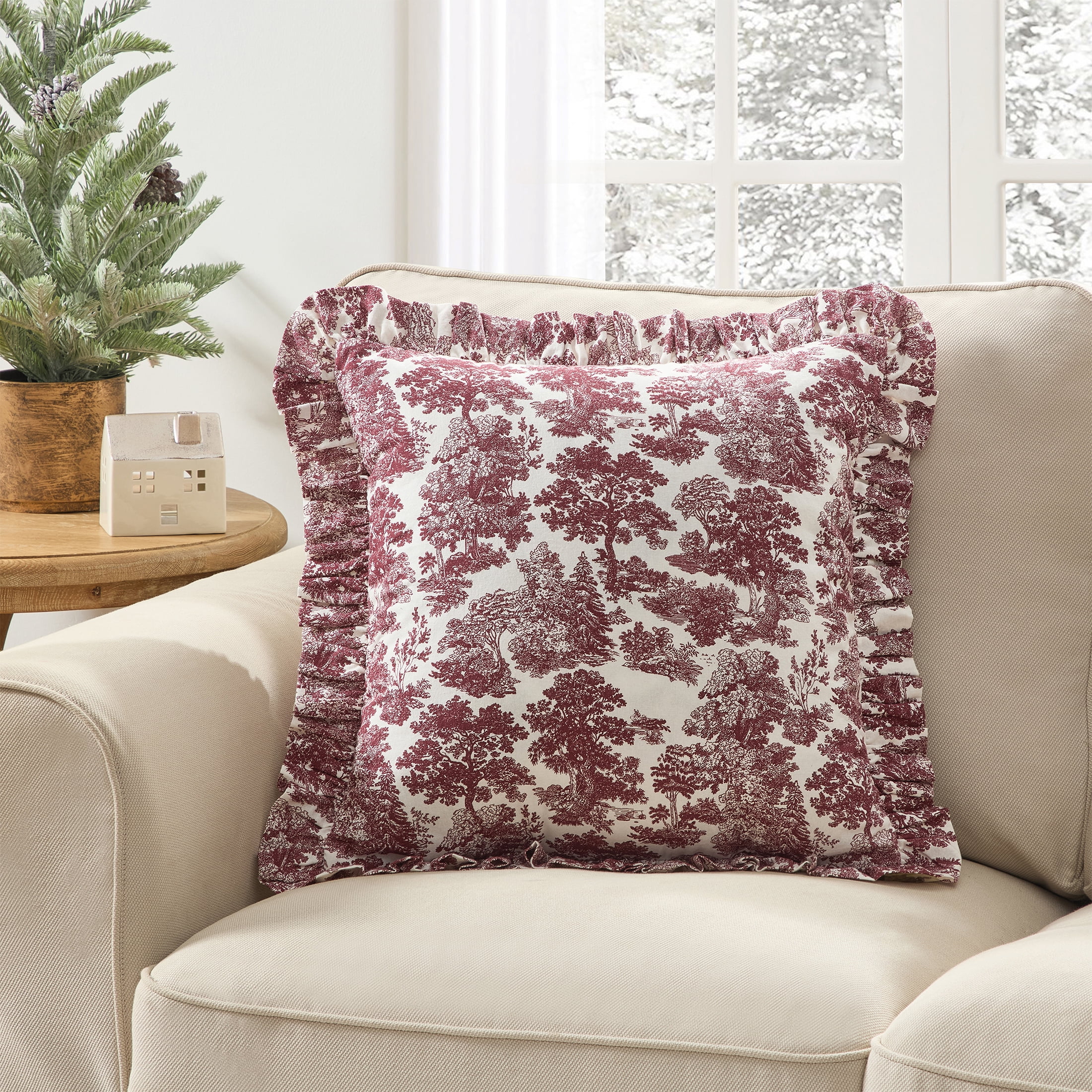 My Texas House 18 in x 18 in Red Forest Toile Decorative Pillow