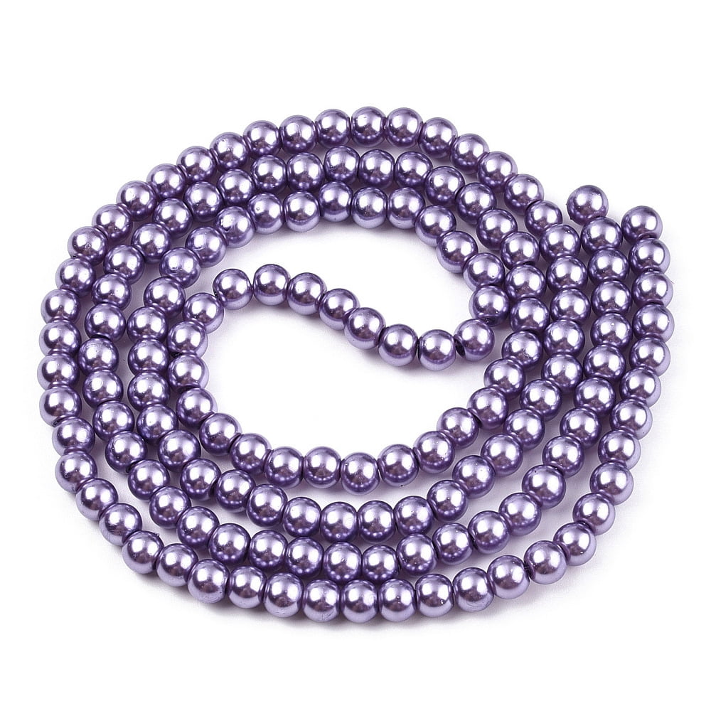 Baking Painted Pearlized Glass Pearl Round Bead Strands about 135~140pcs/strand 31.4 inch Medium Purple 6~7mm Hole: 1mm