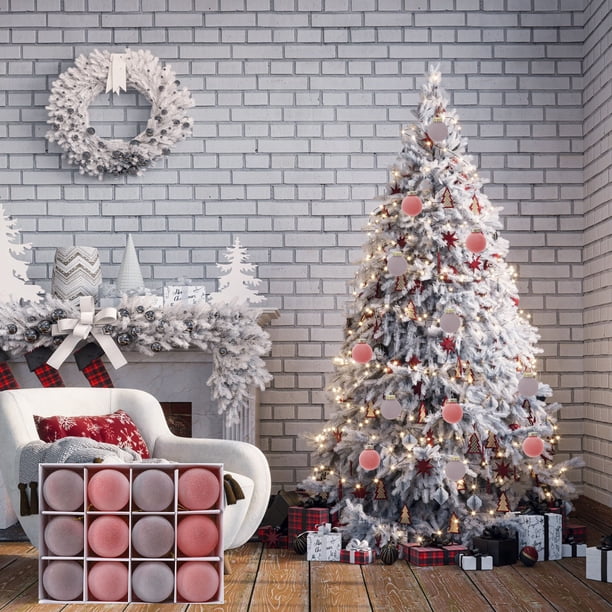 Set de 12 adornos navideños cubiertos de terciopelo | Bolas decorativas de plástico a prueba de fracturas de 6 cm | Decoraciones multicolores para árboles navideños | Decoración ligera y elegante