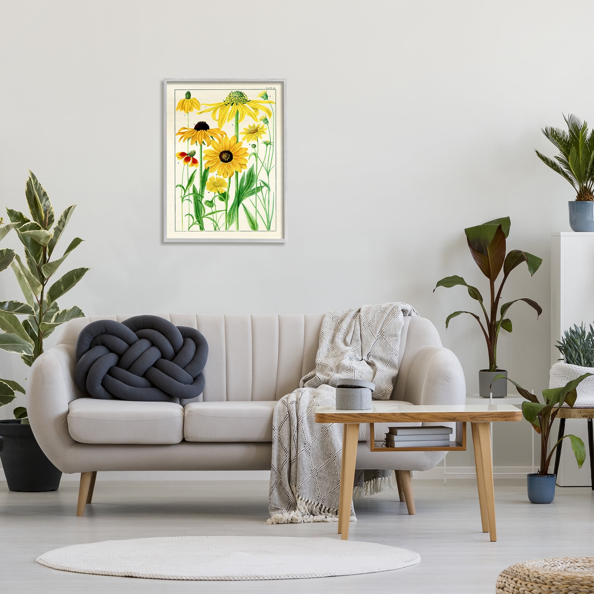 Stupell Industries Vintage Yellow Daisies Botanical & Floral Painting Gray Framed Art Print Wall Art, 24 x 30