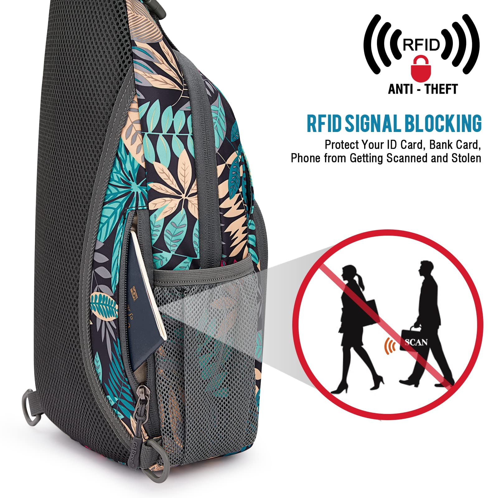 G4Free RFID Sling Bag for Adults, Small Crossbody Chest Shoulder Backpack for Men and Women, Hiking Daypack