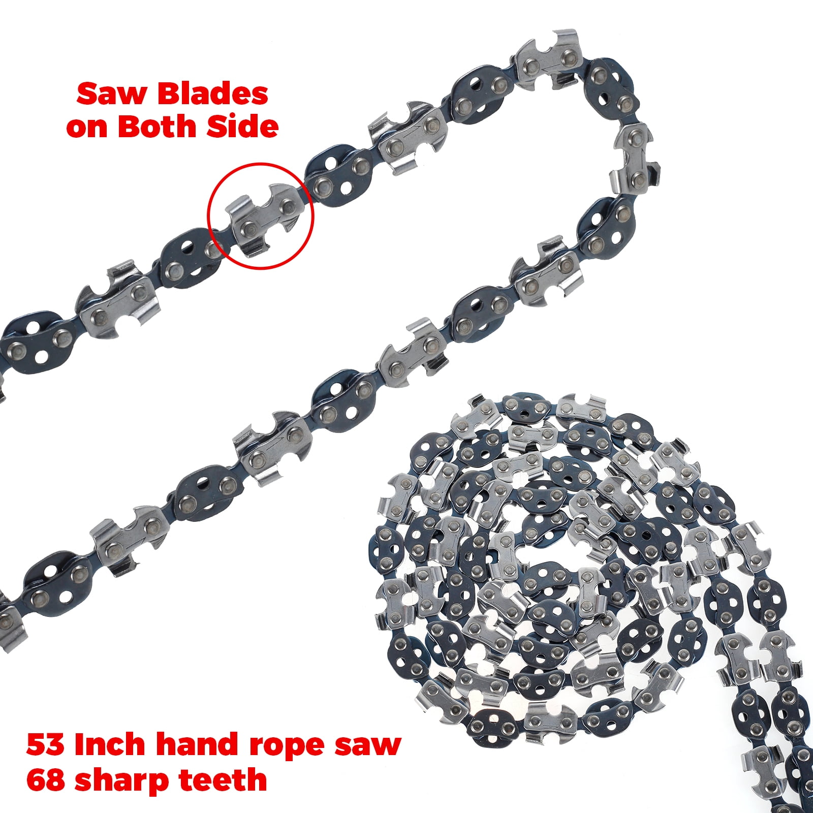 OKYMOTOR 53 Inch Hand Rope Chain Saw Sharp Manual Tree Chain Saw with 68 Teeth Folding Pocket Wood Cutting Tool for Gardening Camping Survival Gear