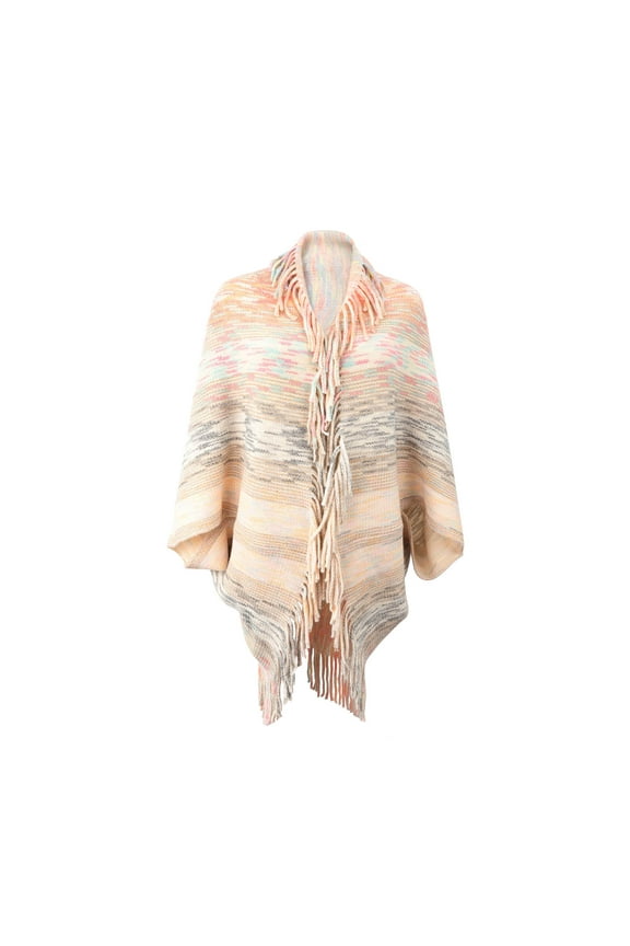 Shawl Wraps for Women Fall Winter Poncho Open Front Cape Cardigan Trendy Hollow Out Stripe Tassel Cloak Tops Pink