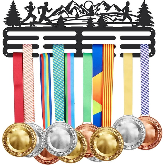 Running Medal Hanger Display Mountain Park Run Sports Medal Display Rack Iron Wall Mounted Hooks for 60  Medals Trophy Holder Awards Sports Ribbon Holder Display Wall Hanging Athlete Gift