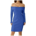 thumbnail image 2 of Womens St. Patrick's Day Knit Dress,Solid Color Off-the-Shoulder & Long Sleeve Stretchy Slim-Fit Bodycon Pullover,Festive Outfit,Size:S, 2 of 9