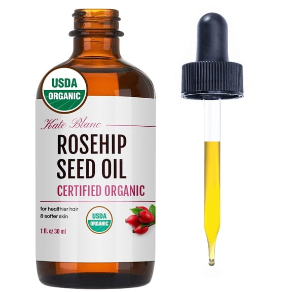Kate Blanc Cosmetics Rosehip Oil for Face & Skin, 1 fl oz, USDA Organic Cold-Pressed Pure Hexane-Free Unrefined Carrier