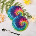 thumbnail image 3 of Colorful Tie Dye Design Swirl02 Drinks Coasters, Non-Scratch Cork Base Round Cups Mats for for Wooden Coffee Table, Cool Housewarming Gift for Home Decor, 3 of 7