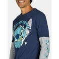 thumbnail image 4 of Stitch, Men's & Big Men's Long Sleeve Graphic Tee Shirt and Beanie Hat Set, Sizes XS-3XL, 4 of 5