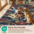 thumbnail image 4 of Design&I 4'x6' Washable Area Rug Checkered Border Bold Stripes Loops Vintage Car Cartoon Track Playful Expressive for Home Office, Under Desk, Snag-Free Skid-Resistant Medium, 4 of 7