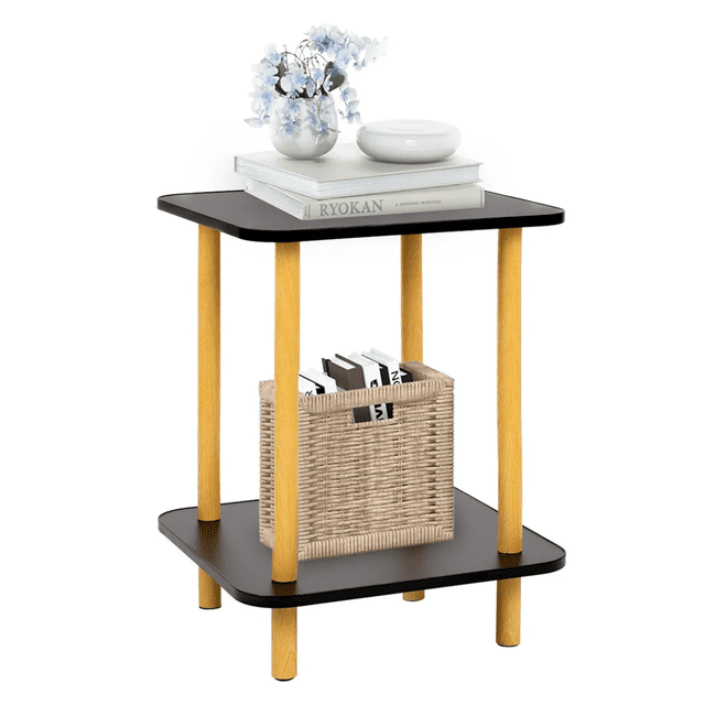 Mesa Centro Minimalista Madera Lateral Doble Repisa 40cm Malubero Negro