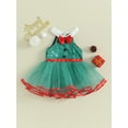 thumbnail image 2 of FOCUSNORM Robe de Noël pour Bébé Fille Robe de Fête Sans Manches en Tulle à Sequins Col à Revers Mini Robe, 2 of 9