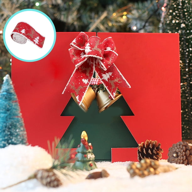 Caja de Regalo con Lazo de Cinta de Terciopelo Blanco y Ribete Navideño.