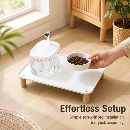 Serenable Raised Pet Feeder Stand Cat Bowl Stand Dog Food Feeding Station Supplies Cat Dog Bowl Tray Elevated Shelf for Water Dispenser White M