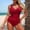 Red, variant on Tummy Control Swimsuits for Women Slimming One Piece Bathing Suit Retro Ruched Push Up Vintage Padded Swimwear