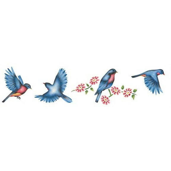 Bluebirds with Flowers Wall Stencil SKU #444 by Designer Stencils