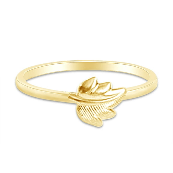 14k Yellow Gold Plated 925 Sterling Silver Lovely Tiny Apple Leaf Promise Ring Jewlery for Her Women Valentine's Day Birthday Ring Size-5