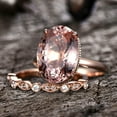 thumbnail image 4 of 11x9mm Oval Cut 4.5 Carat Peach Morganite Solitaire Diamond Moissanite 10k Rose Gold Bridal Ring Set, 4 of 6